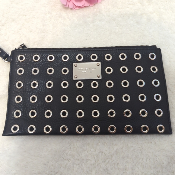 Michael Kors Handbags - Michael Kors Black Leather Eyelet Wristlet Clutch Edgy Punk Biker Core Goth